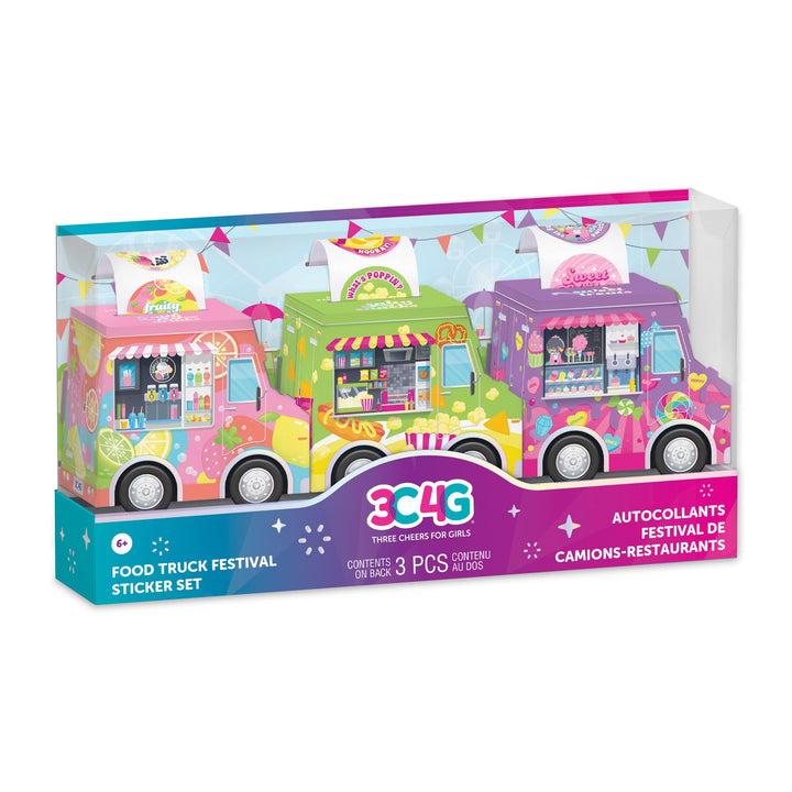 3C4G: Food Truck Festival Sticker Set - 3 Vehicles That Dispense Rolls of Scented Stickers, Sweets, Drinks & Food, Three Cheers for Girls, Kid Age 6+