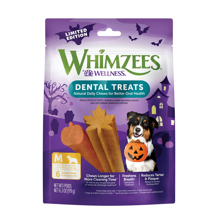 Whimzees by Wellness Halloween Natural Dental Chews for Dogs, Long Lasting Treats, Grain-Free, Freshens Breath, Medium Breed, 6 Count Dental Medium 6.35 Ounce (Pack of 1)