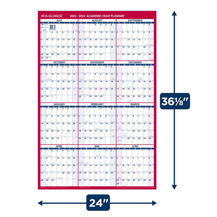 AT-A-GLANCE 2023-2024 Erasable Calendar, Dry Erase Wall Planner, 24" x 36", Large, Academic & Regular Year, Double Sided, Vertical (PM210S2824) 2024 Old Edition