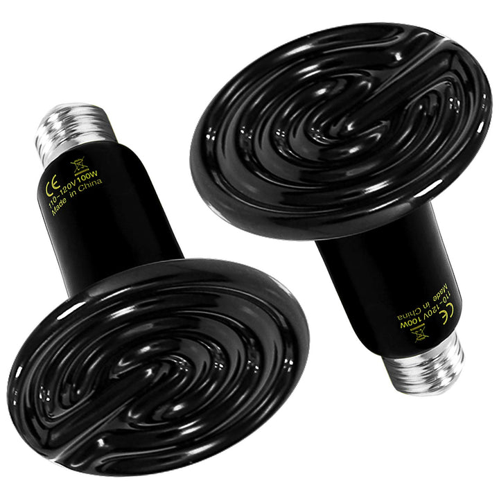 Simple Deluxe 100W 2-Pack Ceramic Heat Emitter Reptile Heat Lamp Bulb No Light Emitting Brooder Coop Heater for Amphibian Pet & Incubating Chicken, Black 100W (D-85mm) 2 Pack