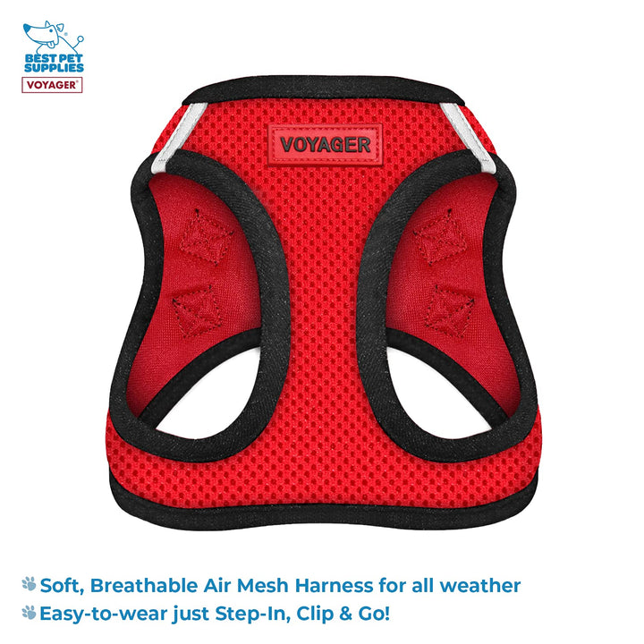 Voyager Step-in Air All Weather Mesh Harness and Reflective Dog 5 ft Leash Combo with Neoprene Handle, for Small, Medium and Large Breed Puppies by Best Pet Supplies - Red, XX-Small XXS (Chest: 11.5 - 13" * Fit Cats) Leash Harness Set (Red Base)