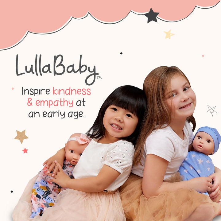 LullaBaby – 14-inch Water-Safe Bath Doll – Warm Skin Tone & Dark-Brown Hair – Toddler Bath Toys – Towel & Bath Ducky Accessories – Kids Ages 2 & Up – Bath Doll – Warm Skin Tone & Dark-Brown Hair Brown Hair - Girl