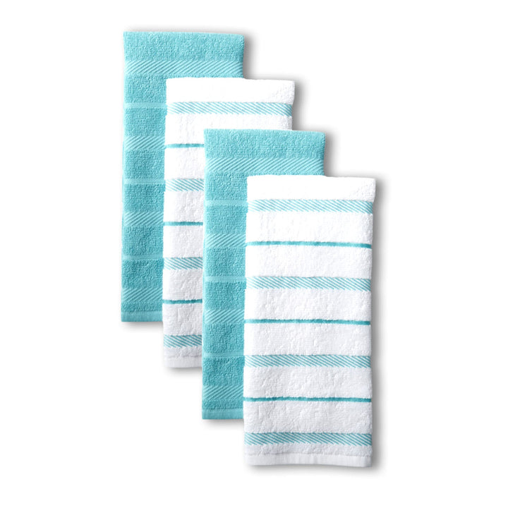 KitchenAid Albany Kitchen Towel 4-Pack Set, Aqua/White, 16"x26" 16"x26"