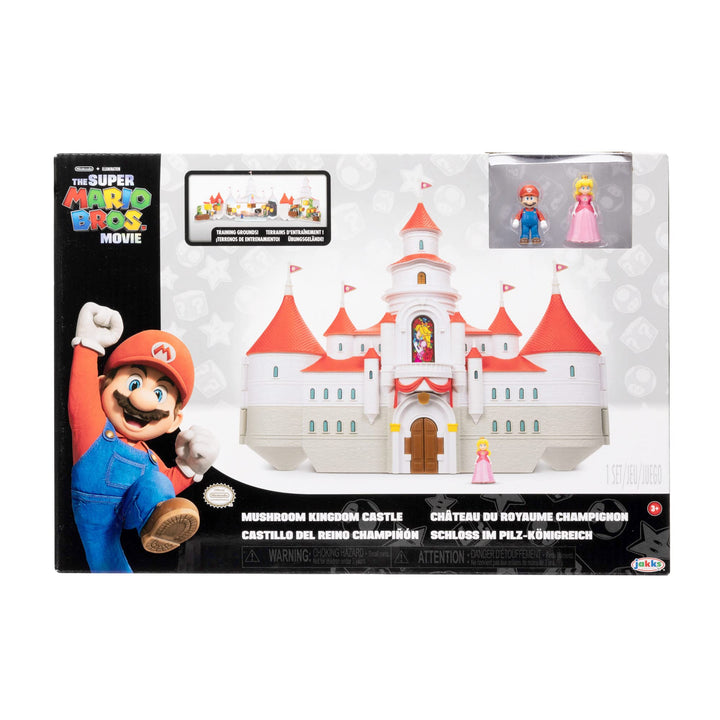 THE SUPER MARIO BROS. MOVIE – Mushroom Kingdom Castle Playset with Mini 1.25” Mario and Princess Peach Figures Peach Castle Deluxe Playset