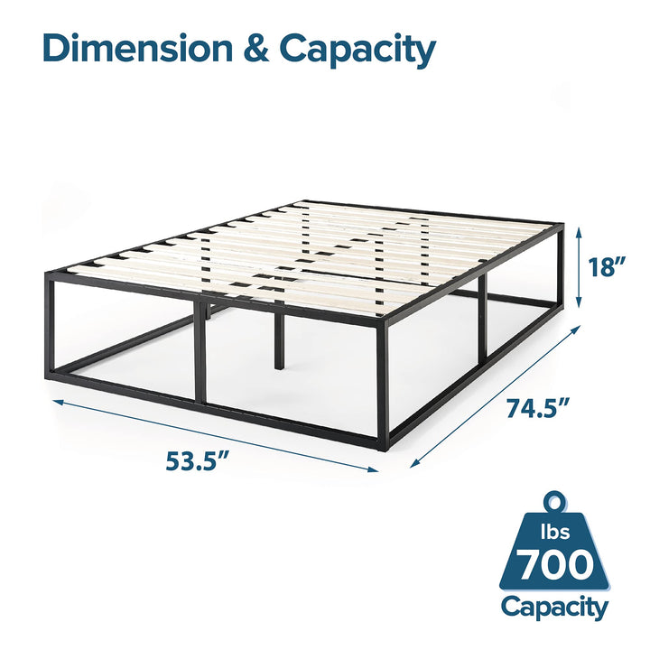 ZINUS Joseph 18 Inch Platform Bed Frame, Wood Slat Support, No Box Spring Needed, Eco Friendly WonderBox(TM) Packaging, Easy Assembly, Black, Queen 18 Inch Bed Frame New Small Box