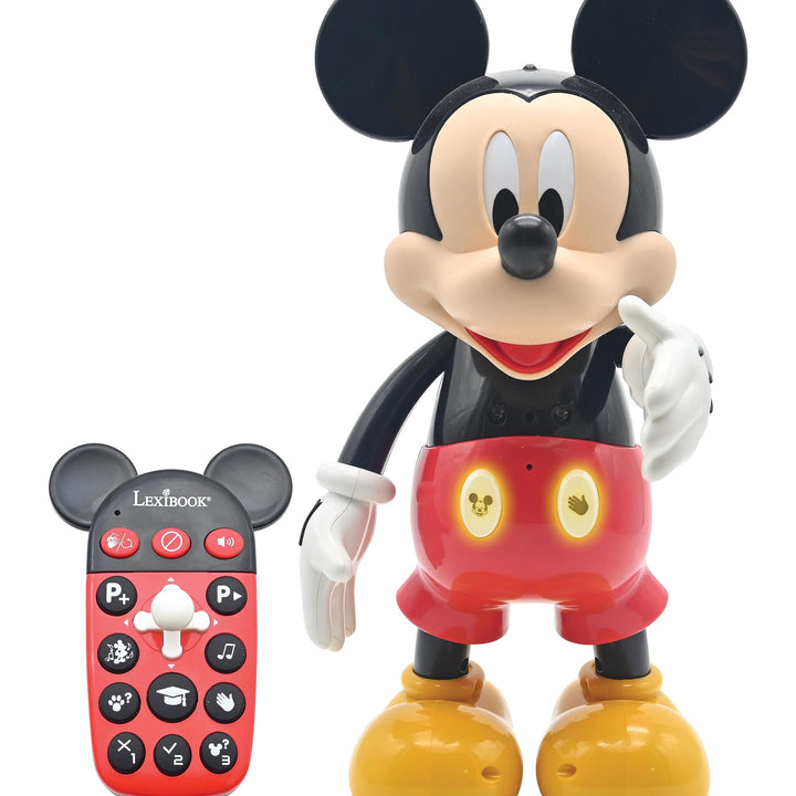 LEXiBOOK - Disney - Bilingual Mickey Robot - English/Spanish, 100 educational quizzes, light effects, dance, programmable, articulated, Black/red - MCH01i2