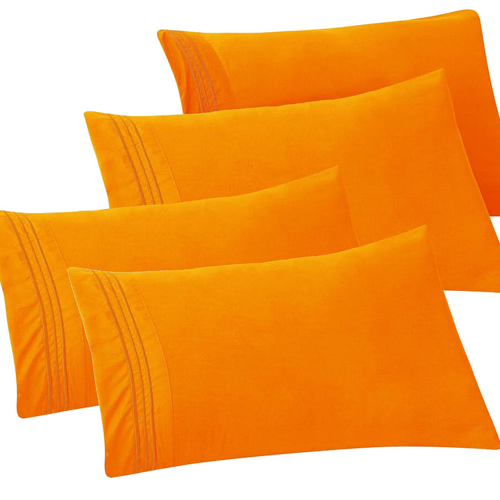 Elegant Comfort 4-PACK Solid Pillowcases 1500 Thread Count Egyptian Quality - Easy Care, Smooth Weave, Wrinkle and Stain Resistant, Easy Slip-On, 4-Piece Set, King Pillowcase, Orange