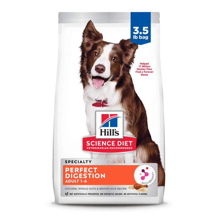 Hill's Science Diet Perfect Digestion, Adult 1-6, Digestive Support, Dry Dog Food, Chicken, Brown Rice, & Whole Oats, 3.5 lb Bag 3.5 Pound (Pack of 1)