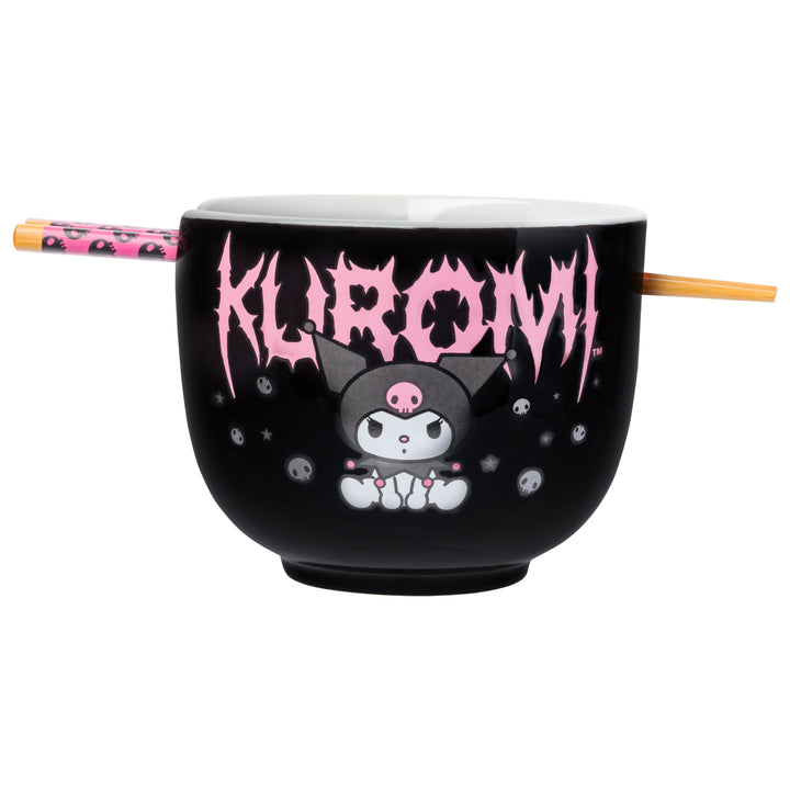 Silver Buffalo Sanrio Hello Kitty and Friends Kuromi Ceramic Ramen Noodle Rice Bowl with Chopsticks, Microwave Safe, 20 Ounces Sanrio Kuromi Cartoon