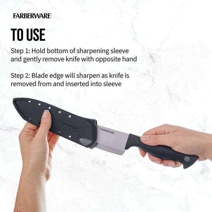 Farberware Edgekeeper 6-Inch Chef Knife with Self-Sharpening Blade Cover, High Carbon-Stainless Steel Kitchen Knife with Ergonomic Handle, Razor-Sharp Knife, Black Chef Knife 6 Inch Black/Gray