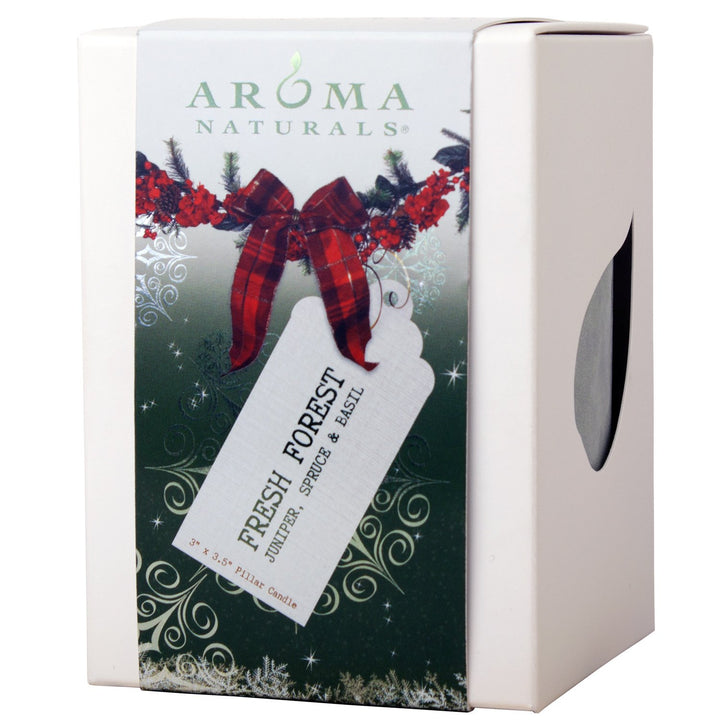 Aroma Naturals Holiday Juniper, Spruce and Basil Essential Oil Pillar Candle, Fresh Forest, 3 inch x 3.5 inch Juniper, Spruce & Basil 3" x 3.5" Pillar