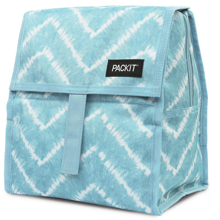 PackIt Freezable Lunch Bag, Aqua Tie Dye, Built with EcoFreeze Technology, Foldable, Reusable, Zip and Velcro Closure with Buckle Handle, Perfect for Lunches