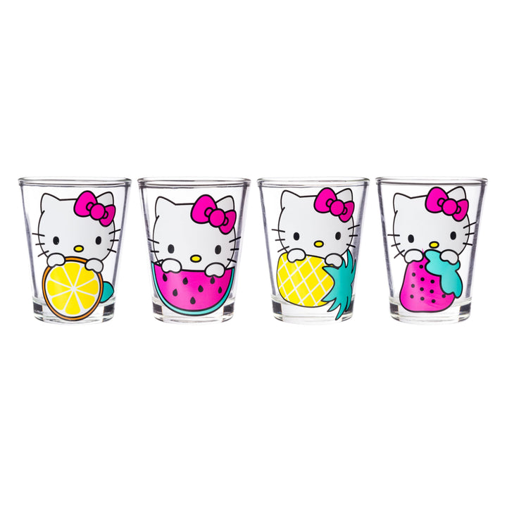 Silver Buffalo Sanrio Hello Kitty Fruit 4 Pack Mini Glass Set, 1.5 Ounces