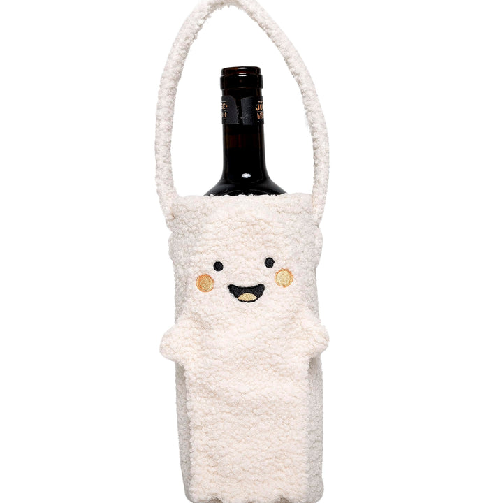 Pearhead Sherpa Wine Bottle Gift Bag, Ghost Wine Bottle Bag, Halloween Party Ideas, Reusable Wine Bags for Travel, Wine Protector Sleeve Case, Funny Fall Housewarming Ideas Ghost Sherpa Wine Bag