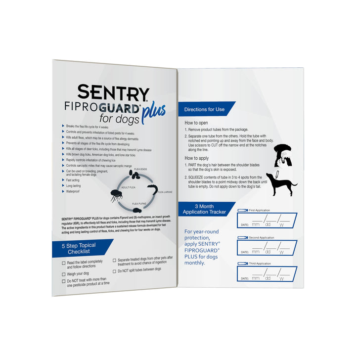 3-PACK SENTRY FiproGuard Plus Flea & Tick Spot-On for Dogs (89-132 lbs) 3-Count 89-132 Pounds