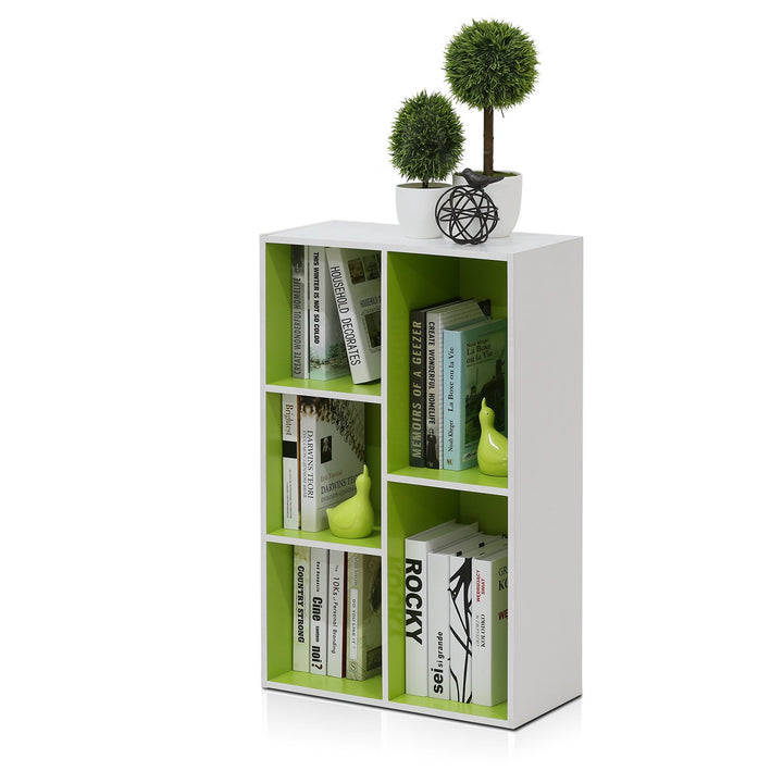 Furinno Pasir 3-Tier Open Shelf Bookcase, White/Green 11003WH/GR 3-Tier Cube