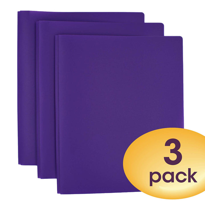 Smead Poly Two-Pocket Folder, Three-Hole Punch Prong Fasteners, Letter Size, Purple, 3 per Pack (87734)