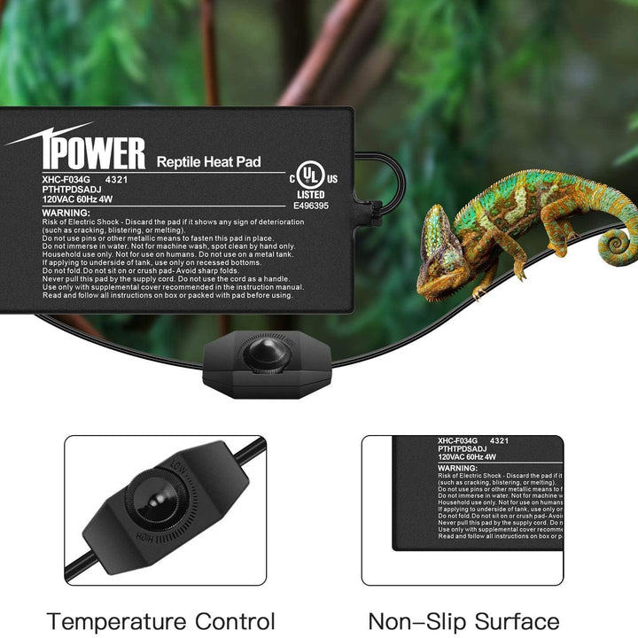 iPower 4 by 7-Inch 4 Watts Reptile Heating Mat with Temperature Controller Under Tank Warmer Terrarium Heat Pad for Reptiles and Amphibians, Black 4" x 7" Black/Heat Pad With Adjust Knob