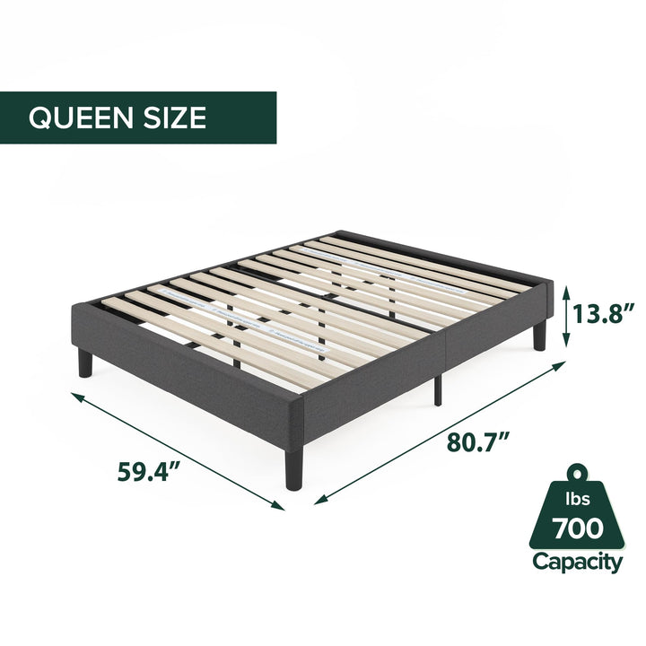 ZINUS Curtis Upholstered Platform Bed Frame, Mattress Foundation, Wood Slat Support, No Box Spring Needed, Eco Friendly WonderBox (TM) Packaging, Dark Grey, Queen New Small Box Frame Only