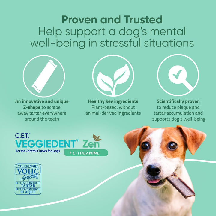 Virbac C.E.T. VEGGIEDENT Zen Tartar Control Chews for Dogs - Medium Medium (Pack of 30)