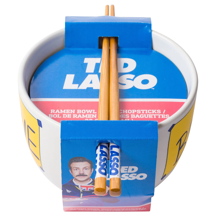 Silver Buffalo Ted Lasso Believe Ceramic Ramen Bowl with Chopsticks, 20 Ounces, White/Multi Cartoon