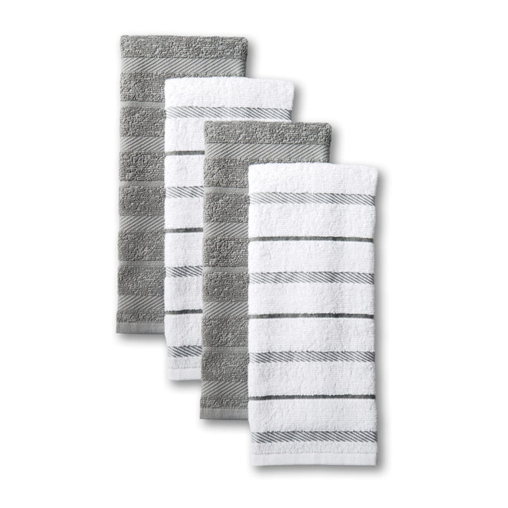 KitchenAid Albany Kitchen Towel 4-Pack Set, Grey/White, 16"x26" 16"x26"