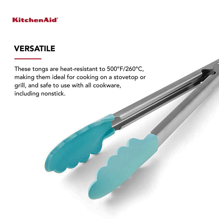 KitchenAid Silicone Tipped Stainless Steel Tongs, 12 Inch, Aqua Sky