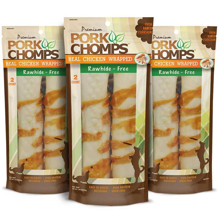 Pork Chomps Baked Pork Skin Dog Chews, 8-inch Rolls, 18 Count (Pack of 1) 18 Count (Pack of 1)