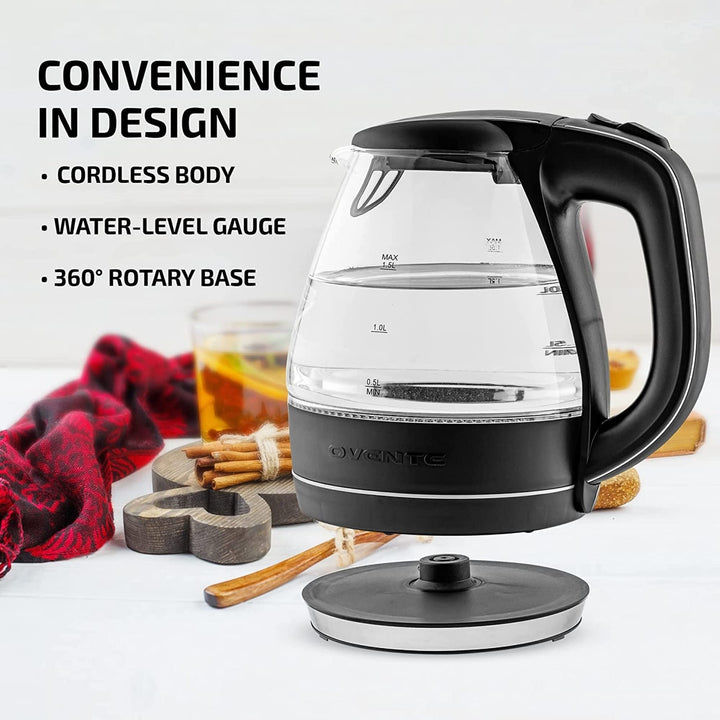 OVENTE Glass Electric Kettle Hot Water Boiler 1.5 Liter Borosilicate Glass Fast Boiling Countertop Heater - BPA Free Auto Shut Off Instant Water Heater Kettle for Coffee & Tea Maker - Purple KG83P