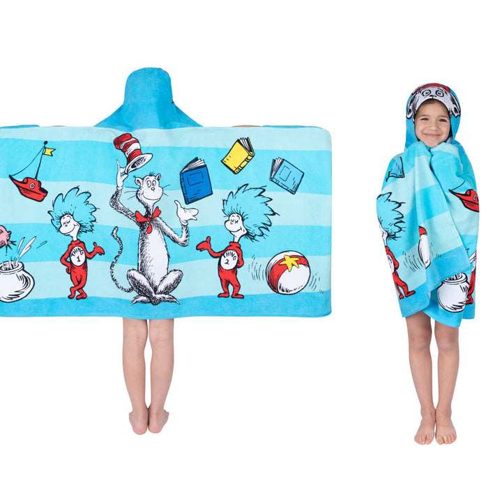 Dr. Seuss Cat In The Hat Bath/Pool/Beach Soft Cotton Terry Hooded Towel Wrap, 24 in x 50 in, By Franco Kids