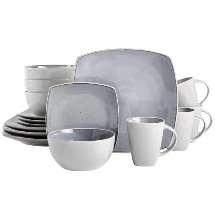 Gibson Soho Lounge Square Reactive Glaze Stoneware Dinnerware Set, Service for 4 (16pc), Sapphire Service for 4 (16pcs)