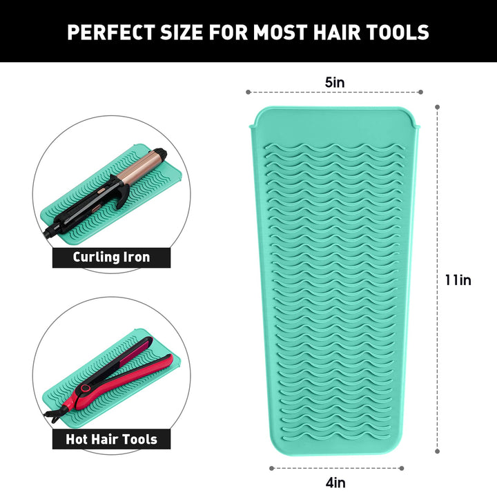 ZAXOP 2 Pack Heat Resistant Silicone Mat Pouch for Flat Iron, Curling Iron,Hair Straightener,Hair Curling Wands,Hot Hair Tools (Mintgreen-Mintgreen)