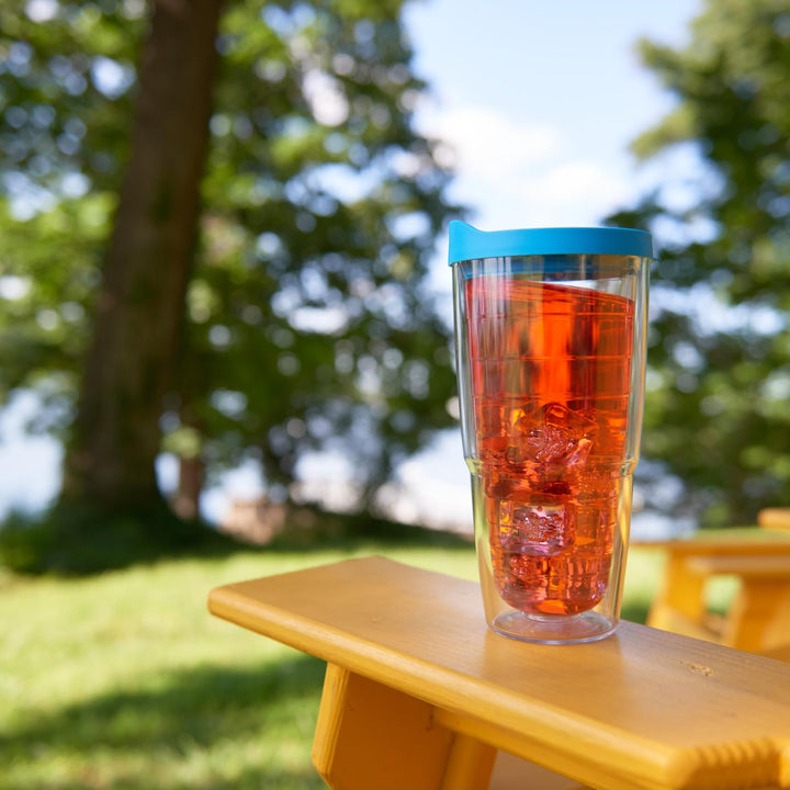 Tervis Clear & Colorful Lidded Made in USA Double Walled Insulated Tumbler Travel Cup Keeps Drinks Cold & Hot, 24oz, Navy Lid