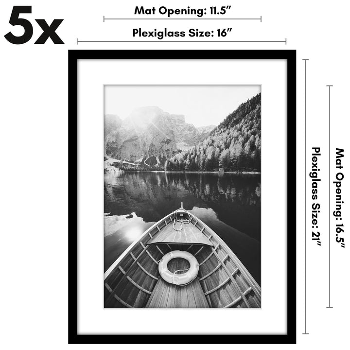 Americanflat 12x16 Picture Frame with Polished Plexiglass - Set of 5 - Use as 8.5x11 Frame with Mat or 12x16 Frame Without Mat - Galleria Collection - Gallery Wall Frame Set for Wall Display - White