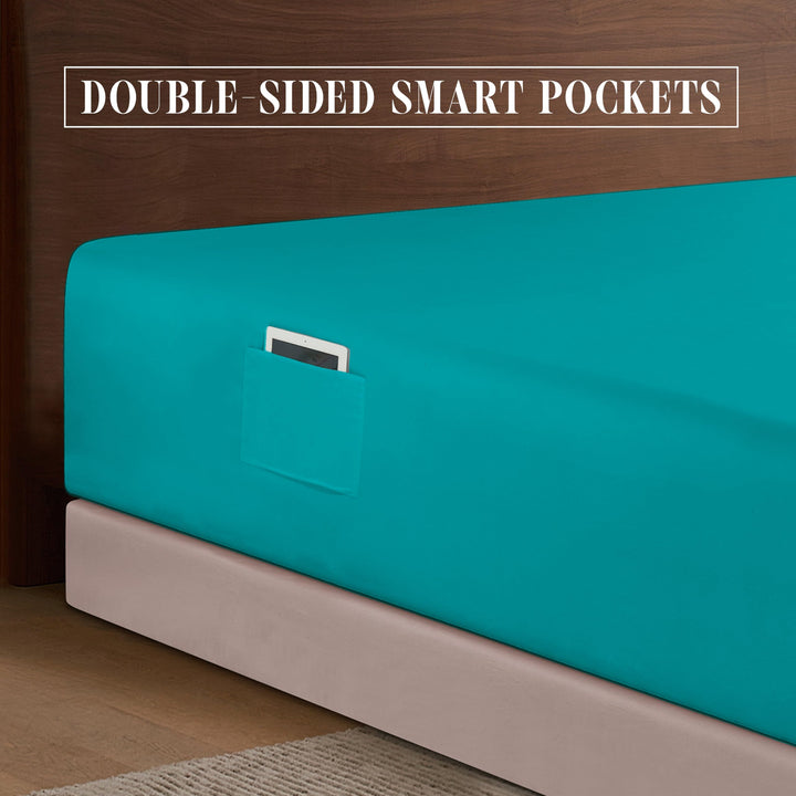 Elegant Comfort 1500 Premium Hotel Quality 18-24 Inches Deep - Extra Deep Pocket Single Fitted Sheet for High Mattress, Luxury and Softest, Smart Pocket - Wrinkle Free, California King, Marine Teal Cal King - EXTRA DEEP Pocket