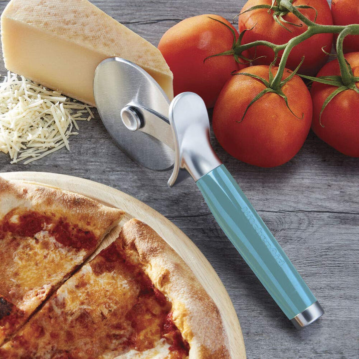 KitchenAid Classic Pizza Wheel with Sharp Blade For Cutting Through Crusts, Pies and More, Built In Finger Guard for Safety and Comfort Grip to Protect Fingers, Dishwasher Safe, 9-Inch, Aqua Sky