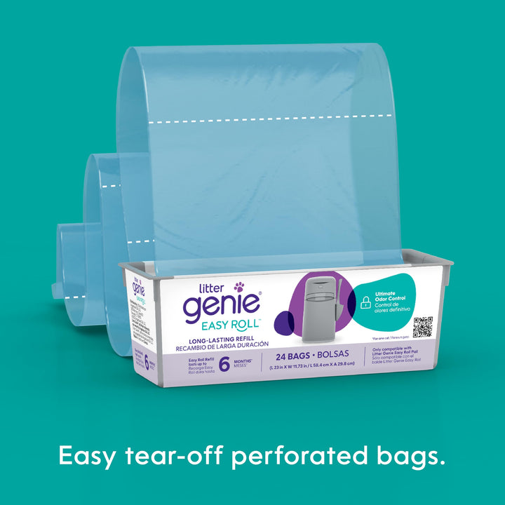 Litter Genie Easy Roll Refill Bags (1-Pack) | Includes a 6-month long lasting roll of 24 Bags | Ultimate Odor Control Cat Litter Bags 24 Count (Pack of 1)