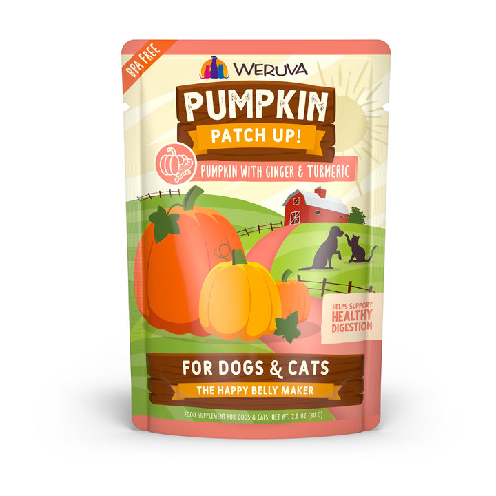 Weruva Pumpkin Patch Up!, Pumpkin with Ginger & Turmeric for Dogs & Cats, 2.8oz Pouch (Pack of 12) 2.8 Ounce (Pack of 12)