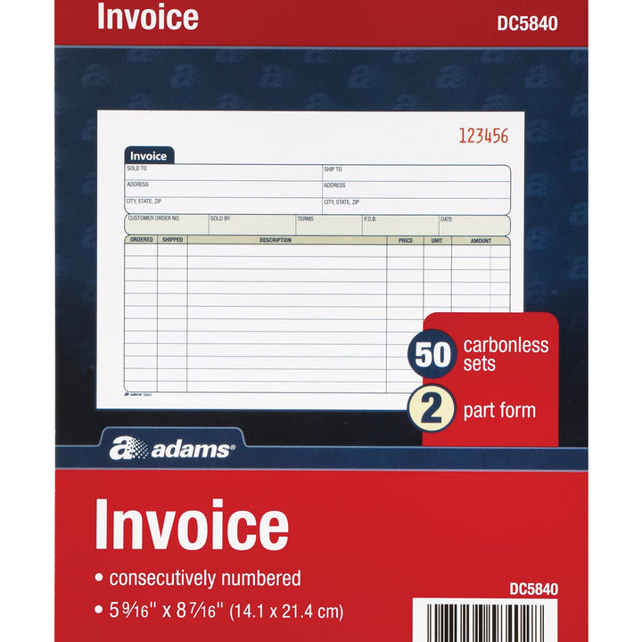 Adams Invoice Book 3 Pack, 2 Part Carbonless Invoices, Horizontal Sales Slip, 5-9/16 x 8-7/16 Inches, 50 Sets per Book (DC5840-3)