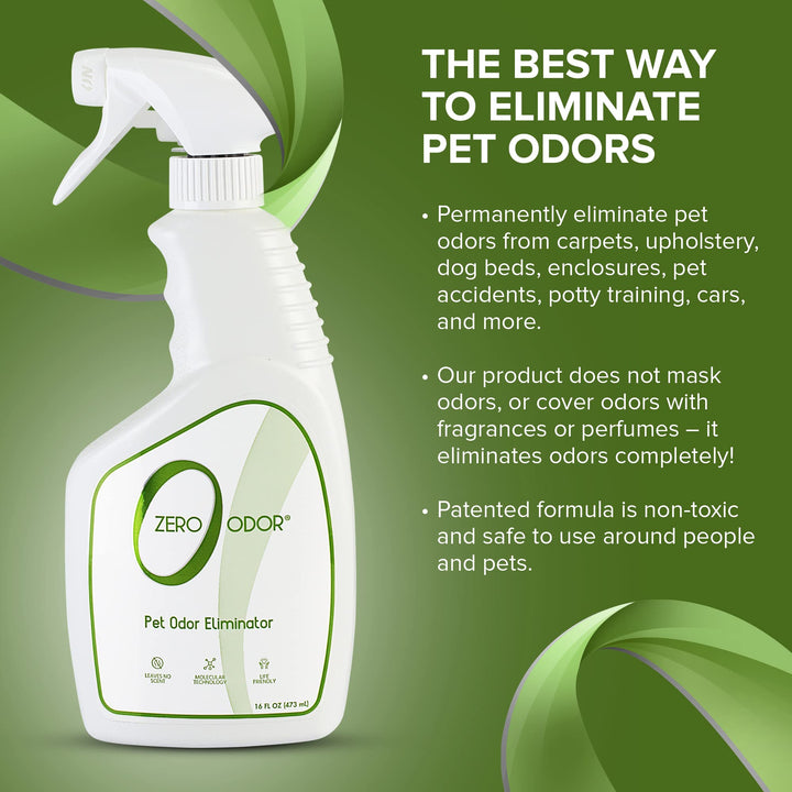 Zero Odor - Pet Eliminator Permanently Eliminate Air & Surface Odors  Patented Molecular Technology Best For Carpet, Furniture, Beds Smell Great Again (Over 400 Sprays Per Bottle)