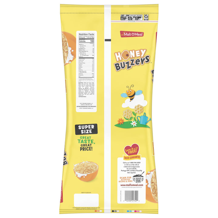 Malt-O-Meal Honey Buzzers Breakfast Cereal, Super Sized Honey Cereal, 30 oz Resealable Bag