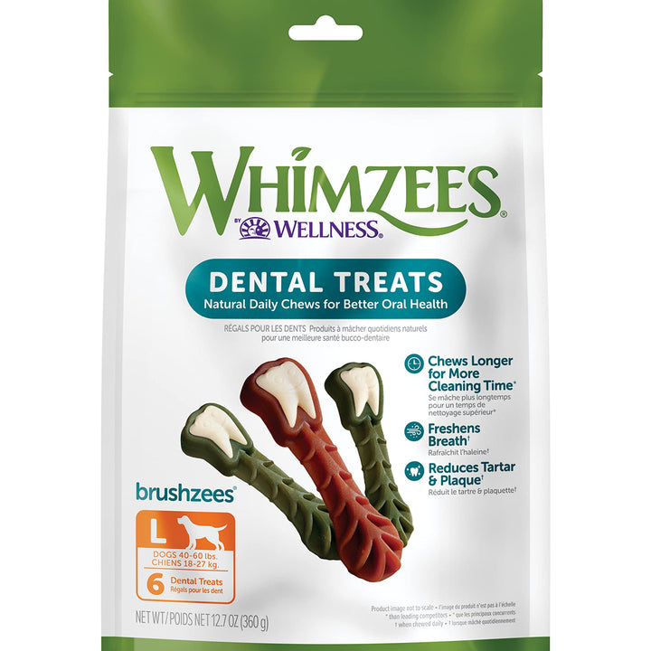 WHIMZEES by Wellness Brushzees Natural Dental Chews for Dogs, Long Lasting Treats, Grain-Free, Freshens Breath, Large Breed, 6 count 6 Count (Pack of 1) Standard Pack