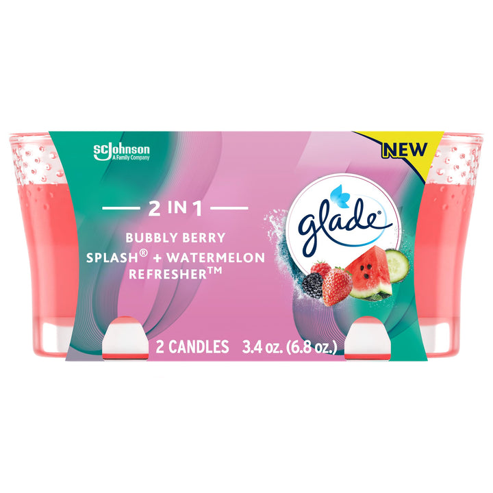 Glade Candle Jar, Air Freshener, Bubbly Berry Splash & Watermelon Refresher, 3.4 oz, 2 Count 2 Count - 2in1