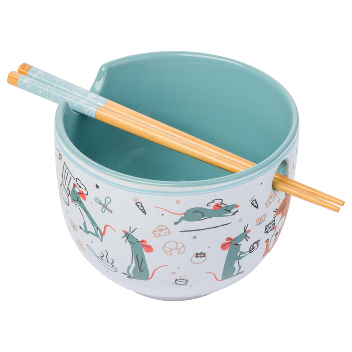 Silver Buffalo Ratatouille Multipose Boxed Ceramic Ramen Bowl with Chopsticks, 20 Ounces, Multicolor Cartoon