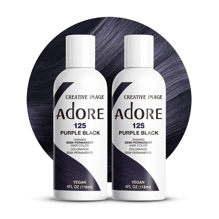 Adore Semi Permanent Hair Color - Vegan and Cruelty-Free Black Hair Dye - 4 Fl Oz - 125 Purple Black (Pack of 2)