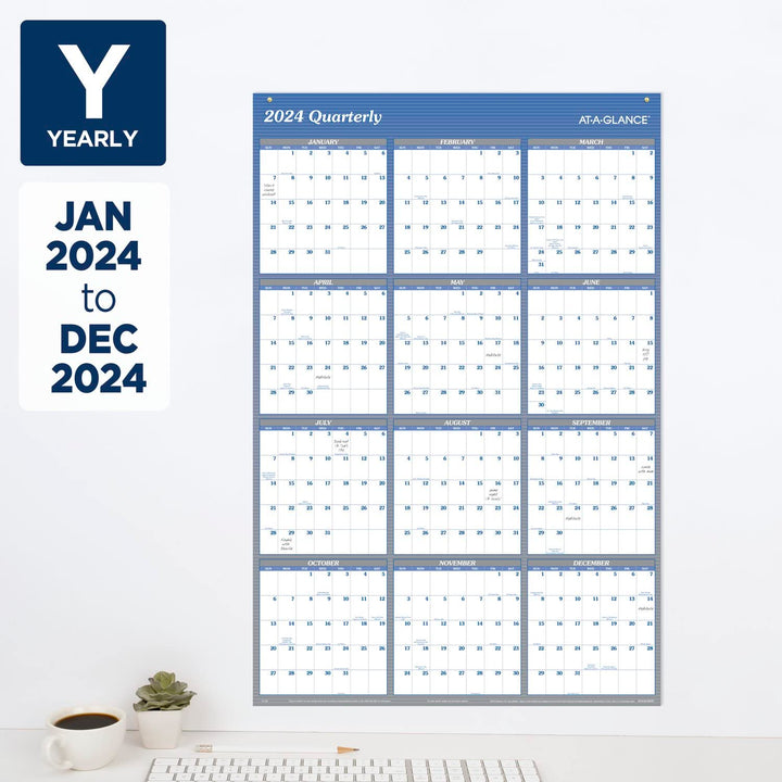 AT-A-GLANCE 2024 Wall Calendar, Dry Erase Monthly Wall Planner, 12 Month, 48" x 32", Extra Large, Vertical/Horizontal, Reversible, Blue (A1152-24) 2024 Old Edition