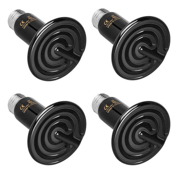 Simple Deluxe 25W/40W/50W/60W/100W/150W Ceramic Heat Emitter Reptile Heat Lamp Bulb No Light Emitting Brooder Coop Heater for Amphibian Pet & Incubating Chicken, Black/4-Pack, 50W 50 Watts