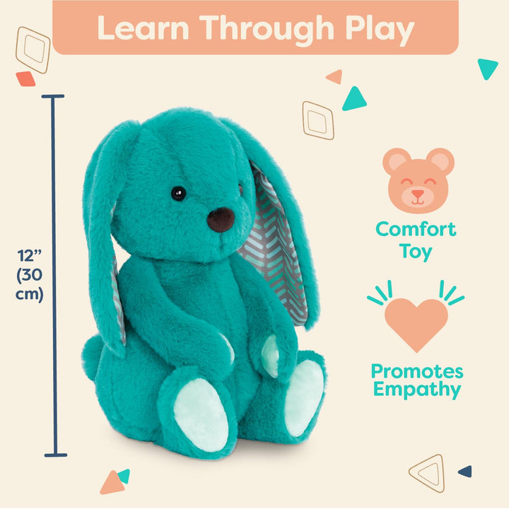 B. toys- B. softies-12" Plush Bunny -Super Soft Stuffed Animal- Washable Rabbit Toy- for Babies, Toddlers, Kids- Happy Hues- Cottontail Cutie Teal Bunny- 0 Months + Jade