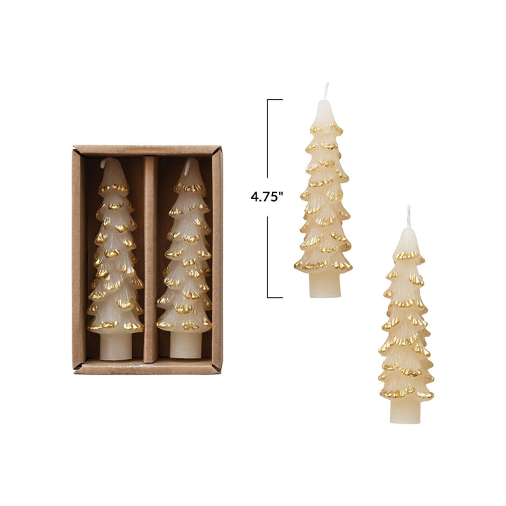 Creative Co-Op Unscented Textured Tree Shaped Taper Candles with Gold Tips in Box, Blue, Set of 2 Gold/Blue 5"