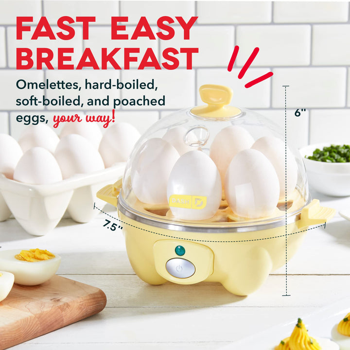 DASH Rapid Egg Cooker: 6 Egg Capacity Electric Egg Cooker for Hard Boiled Eggs, Poached Eggs, Scrambled Eggs, or Omelets with Auto Shut Off Feature - Yellow